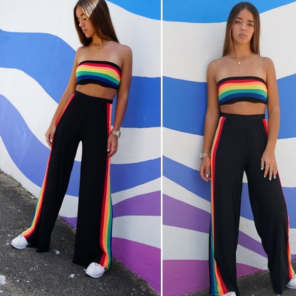 LAST ONE! NWT BLACK RAINBOW TOP & PANTS SET